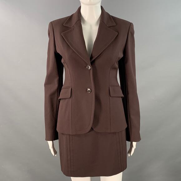 FUTURE OZBEK Size 6 Brown Rayon Blend Single Breasted Blazer Mini Skirt Set - Picture 1 of 16